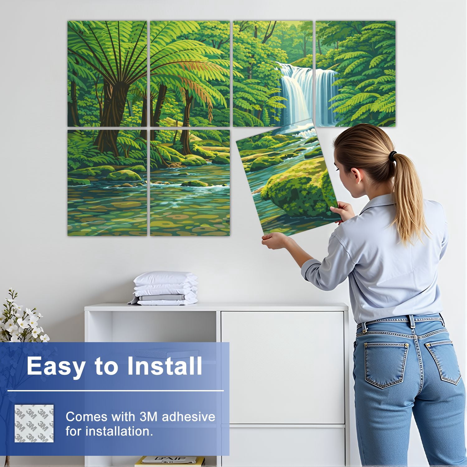 8 Pack Art Acoustic Panels Sound Absorbing Rainforest waterfalls Hopetoun Falls Great Otway Victoria Decorative Soundproof Wall Panels Self Adhesive for Nursery Game Room Bedroom 48"x32"