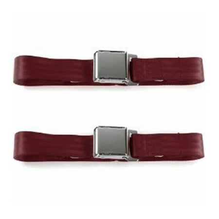 Airplane 3 Point Burgundy Retractable Bucket Seat Belt Kit with Bracketry for 1961-1966 Ford Truck - 2 Belts