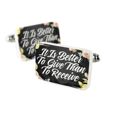 Cufflinks Floral Border It Is Better To Give Than To Receive Porcelain Ceramic NEONBLOND