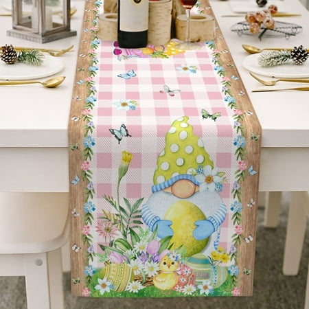 

Easter Table Runner 13 x70 ，Happy Easter Bunny Table Runner for Dining Room Decor，Burlap Blue Truck with Tulip Flowers Easter Table Runner Dining for Tabletop Decorations