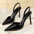 thumbnail image 4 of Zapatos de tacón alto para mujer, estilo discoteca, sexys, de gamuza, con tiras en la parte posterior, con remaches y puntiagudas, estilo delgado, con tacón alto, para mujer, 4 of 4