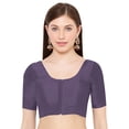 thumbnail image 1 of eloria Women's Art Silk Top Short Sleeve Blouse Deep Neck Top Sari Accessories Color: Viloet | Size: 42, 1 of 6