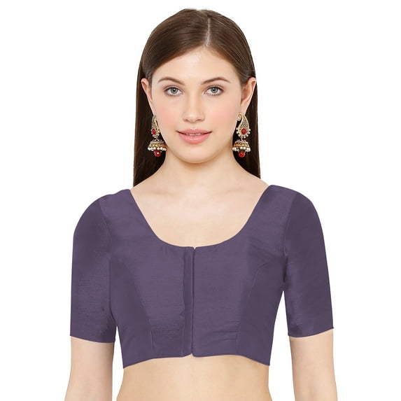 eloria Women's Art Silk Top Short Sleeve Blouse Deep Neck Top Sari Accessories Color: Viloet | Size: 34