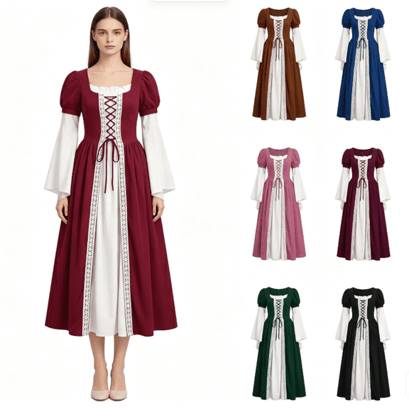 UPPADA Renaissance Costume for Women Lace Up Fairy Core Dress Pirate Irish Ren Faire Long Dresses Medieval Costumes Army Green,L