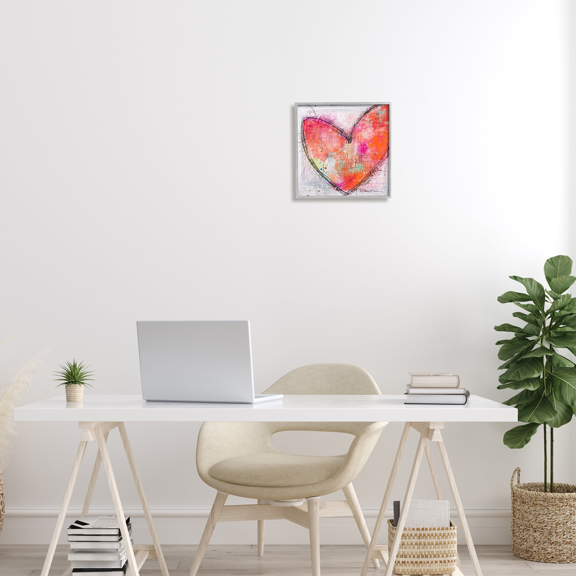Stupell Industries Red Paint Splatter Heart Black Hatching Design Framed Wall Art, 12 x 12, Design by Ruth Fromstein
