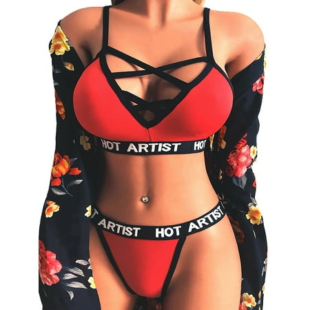 

Uerlsty Women Sport Bralette G-String Set Underwear Lingerie Bikini Swimwear