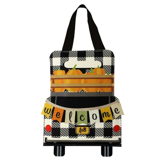 Briarwood Lane Black Checkered Truck Burlap Fall Door Hanger