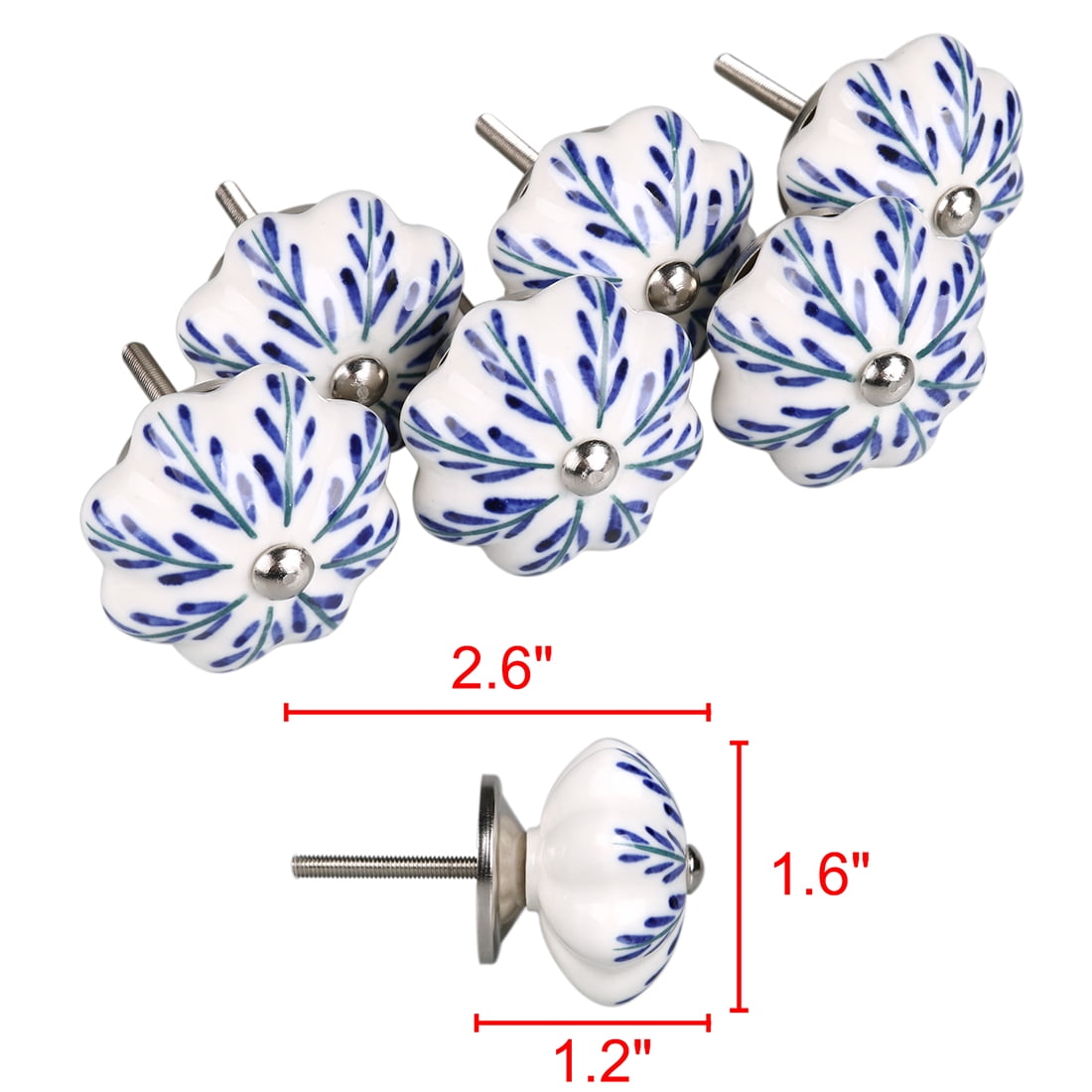 Unique Bargains Nickel Finished Hand Painted Ceramic Cabinet Knob Set of 6