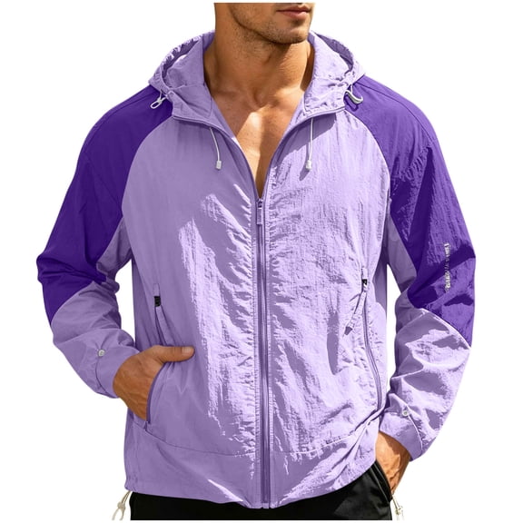 qelini Sun Hoodie Men Big and Tall UPF 50 Lightweight Long Sleeve Full Zip Hoodie for Hiking Fishing Hooded Print Sun Resistant Jacket for Outdoor