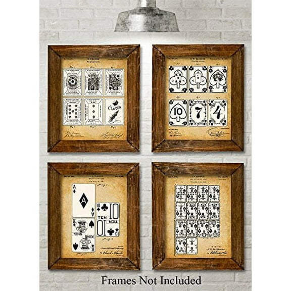 Original Playing Cards Patent Prints - Set of Four Photos (8x10) Unframed - Great Decor for Mancaves and Poker Players