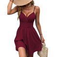 thumbnail image 2 of Women's Summer Dresses V Neck Spaghetti Strap Sundress Casual Beach Flowy Mini Dress Wine Red XL, 2 of 9