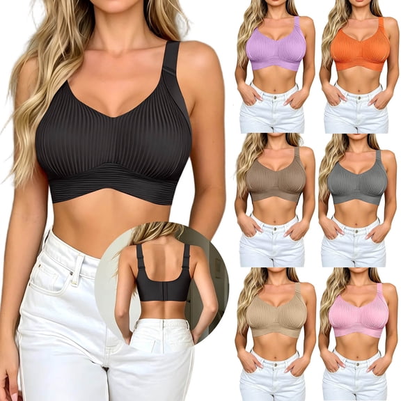 qolati Push Up Bras for Women Comfort Seamless Stretchy Everyday Bras Ribbed Knit Adjustable Straps Wireless T Shirts Bras Size, S-3XL