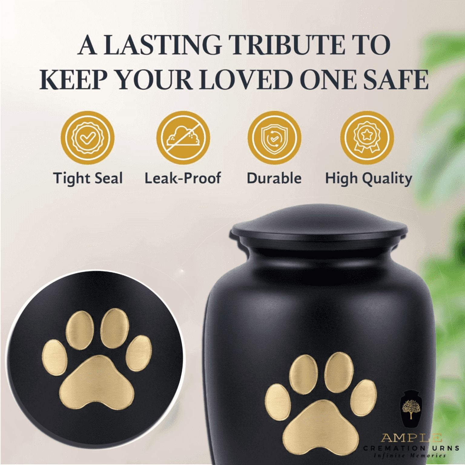 Minimal Paw Print Pet Urn for Ashes Aluminum Cremation Urn Dog Cat Memorial 10 INCH PREMIUM
