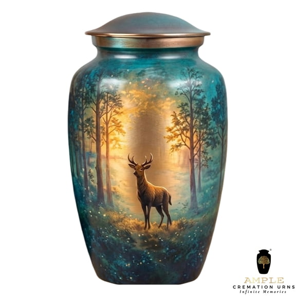 Deer Forest Cremation Urn for Human Ashes Large Adult Memorial Funeral Urn