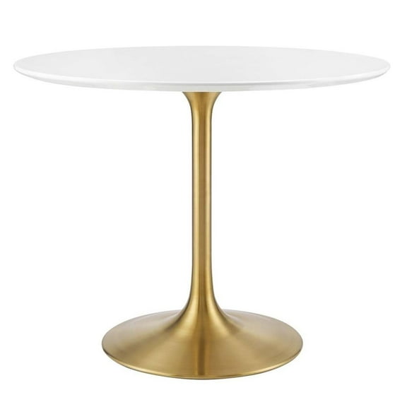 Pemberly Row 36" Round Wood & Metal Dining Table in Gold and White