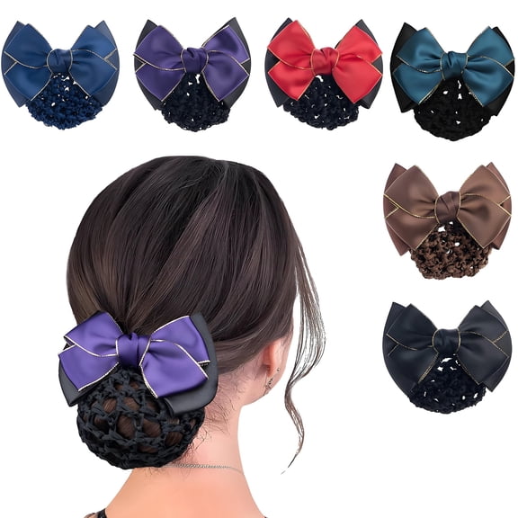 Bowknot Hair Snood Net for Women – Golden Edge Mesh Hair Clip Bun, Crochet Hairnet & Barrette Bow Hair Clip, Professional Hairpin for Work & Styling