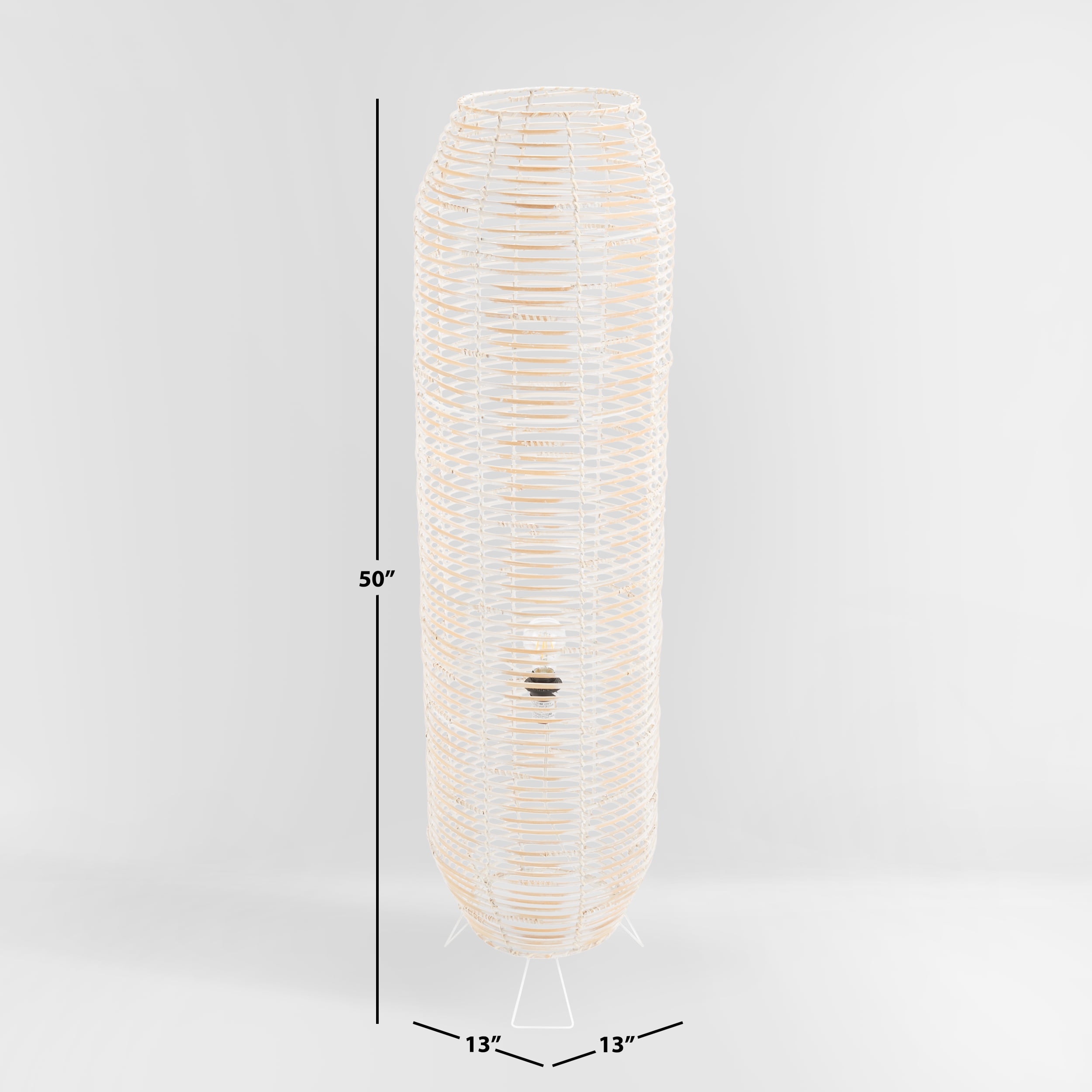 SAFAVIEH Wilde 50 in. Modern White Washed Rattan Floor Lamp with White Washed Shade