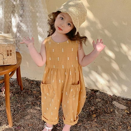 

1-6Y Kids’s Summer Korean Clothes Kids Suspender Jumpsuit Wide Leg Pants