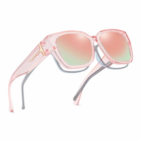 Zzjniupiyyds 1 Pcs Fit Over Sunglasses for Women Men, Oversized Polarized UV400 Square Sun Glasses, Wraps Over Prescription Glasses for Driving, Pink