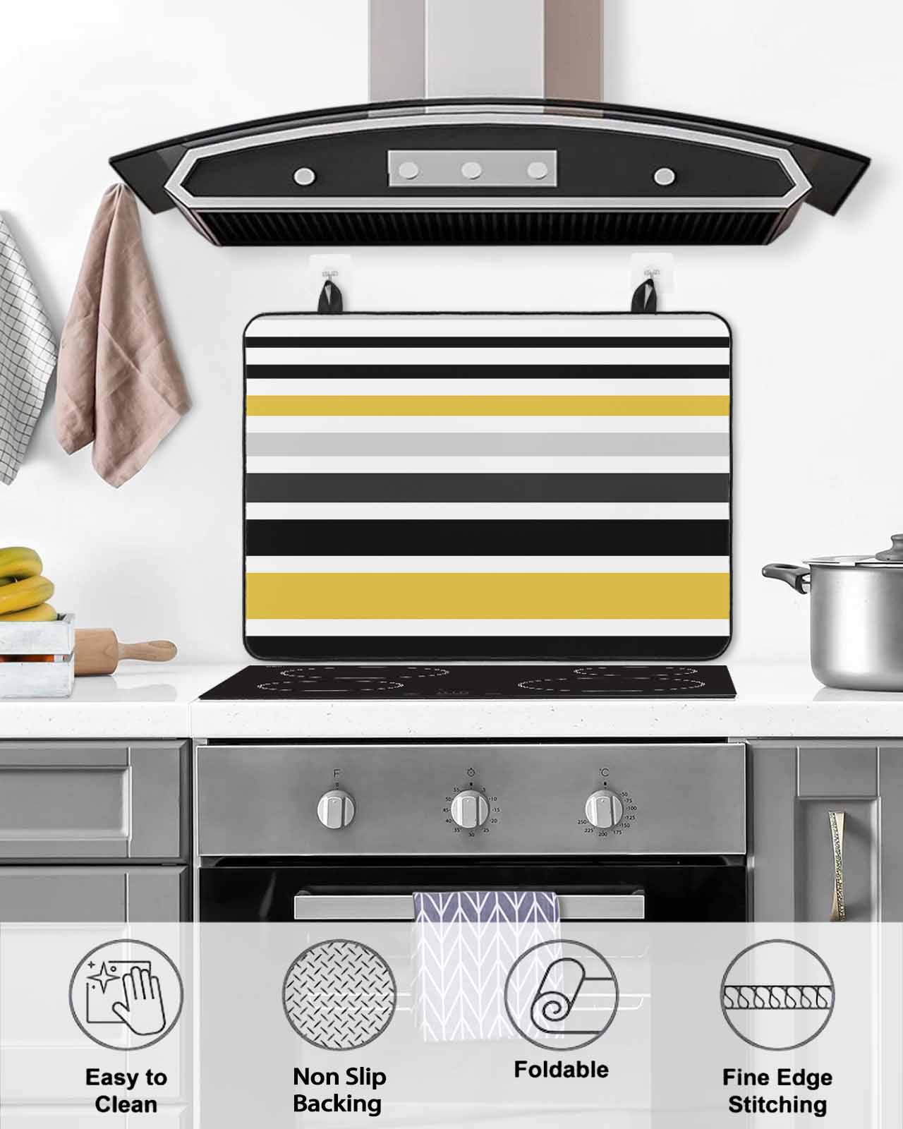 nqOlkjepod Large Induction Cooktop Protector Mat 24"x21", Yellow Black Stripe Stove Top Covers for Electric Stove, Modern Abstract Art Coarse Striped Stove Burner Cover Mats, Glass Top Stove Cover