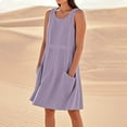 thumbnail image 4 of Vestido sin mangas estampado de lino para mujer: largo hasta la rodilla, estampado floral, bolsillos, ropa de verano para la playa., 4 of 7
