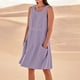 thumbnail image 4 of Vestido sin mangas estampado de lino para mujer: largo hasta la rodilla, estampado floral, bolsillos, ropa de verano para la playa., 4 of 7