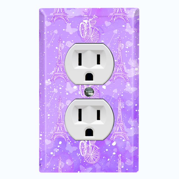 Metal Light Switch Plate Cover Romantic Paris Eiffel Tower Bicycle Cupid Purple PRS019