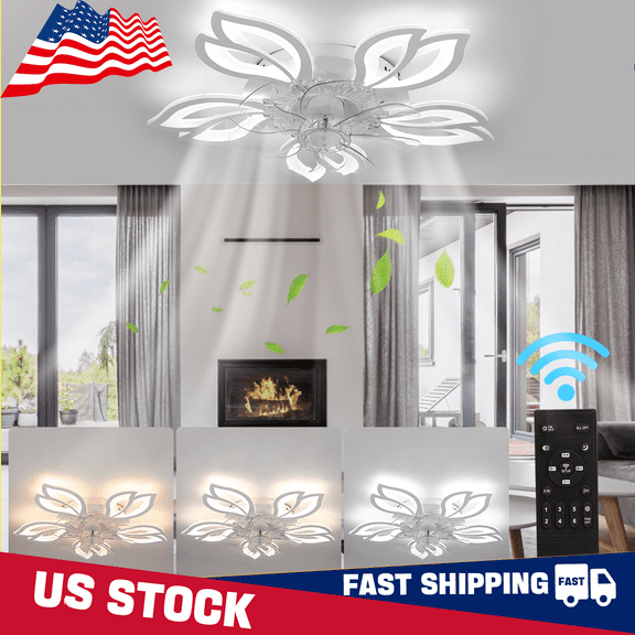 Ceiling Fan 6 Speeds 3 Light Color Flush Mount Lights Remote Control White Home