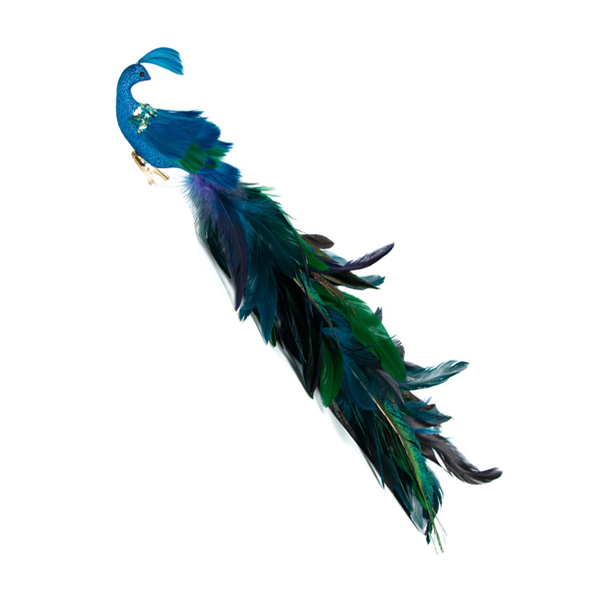 Gaiseeis Christmas Decorations Faux Peacock Ornaments,Glitter Blue Peacock  Ornaments With Tail Feather Clip-On Decor Set For Christmas Tree