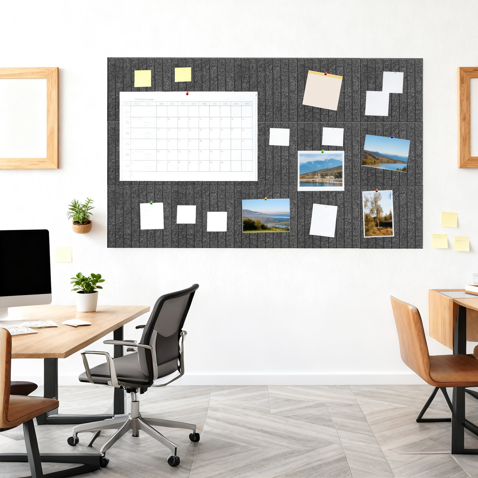 15 Pack Felt Bulletin Board Tiles 12 x 12 Inch Self Adhesive Pin Board Wall Panels with Push Pins Cork Board Alternative for Office Classroom Home Wall Decor, Gray