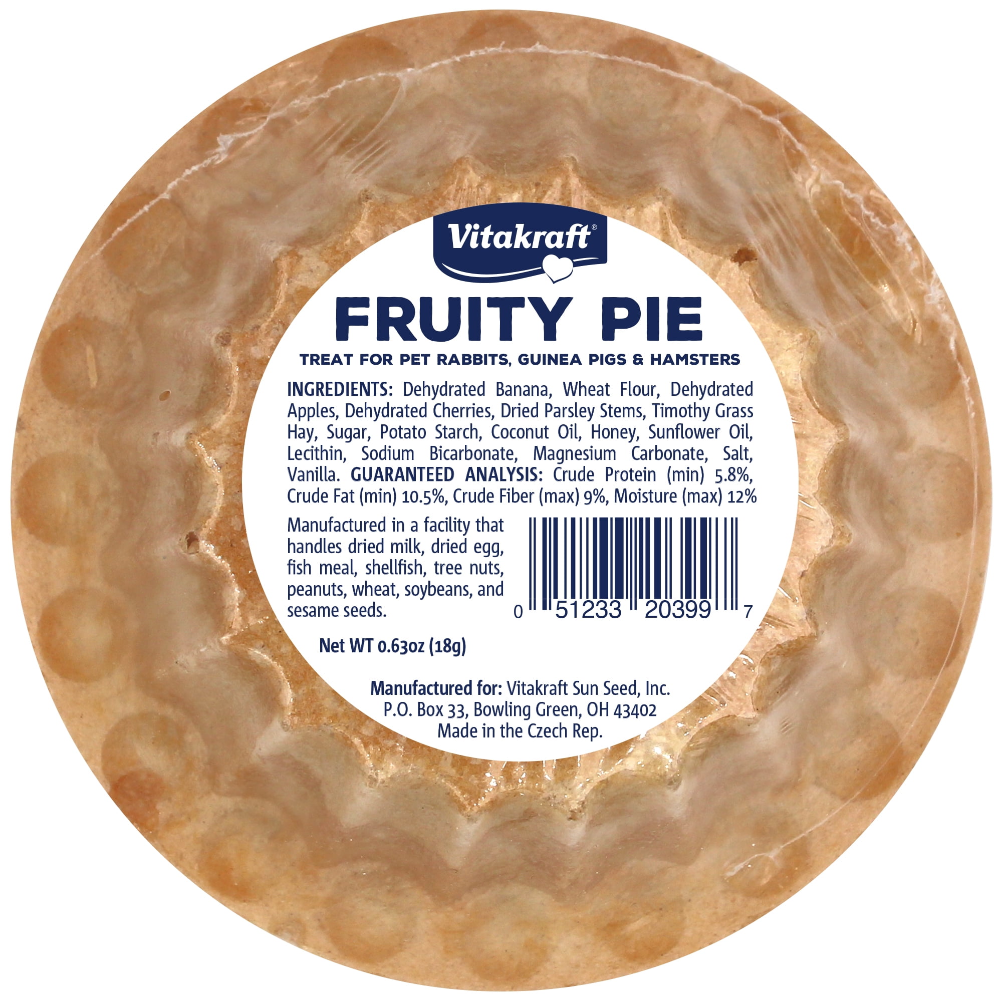Vitakraft Fruity Pie Treat - Crunchy Baked Snack for Rabbits, Guinea Pigs, Hamsters - 1 Piece
