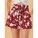 thumbnail image 2 of Pantalones cortos de bolsa de papel Allegra K con pajarita para mujer Rojo-Floral XS, 2 of 6