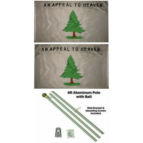 3x5 An Appeal To Heaven 2ply Flag Aluminum Pole Kit Gold Ball Top 3'x5'