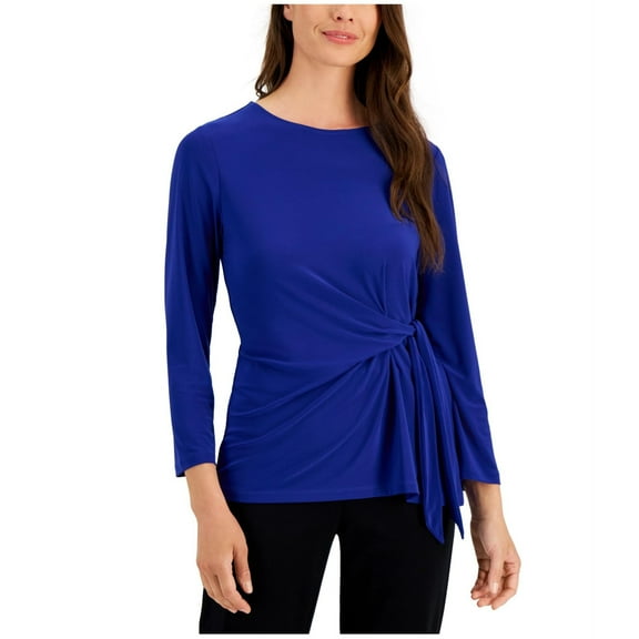 Kasper Womens Tie Front Pullover Blouse, Blue, X-Small