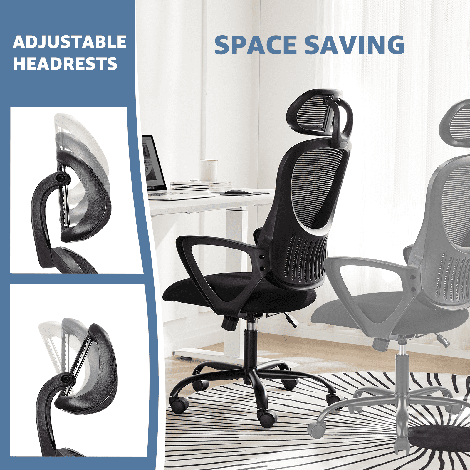 MAYEERTY Ergonomic Office Chair for Standing Desk with Adjustable Height, Computer Desk Chairs, Black
