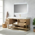 thumbnail image 4 of Vinnova Alistair 60" White Stone Top Oak Single Vanity Gold Frame with Mirror, 4 of 16