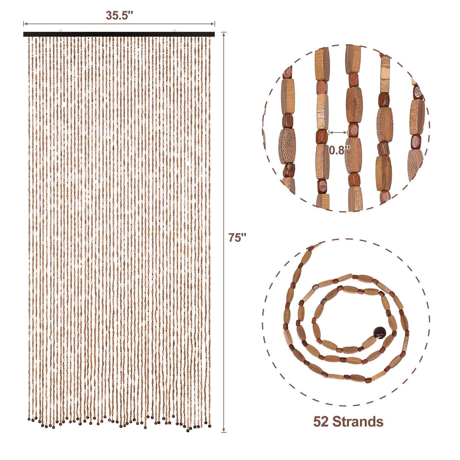 ANMINY Classic Brown Coffee Wooden Hook Up Door Curtains, 35" x 75"