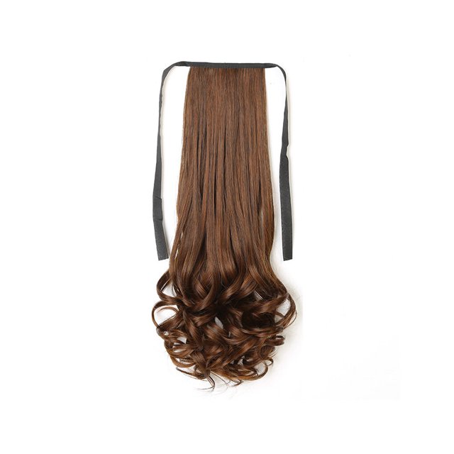 ZheElen Perruque Queue de Cheval Fibre Haute Température Perruques Réalistes Toupie Bouclée Artificielle Résistante à la Chaleur Invisible Sans Couture pour Femmes Noir Naturel 48cm Long Marron Clair, Court 38cm