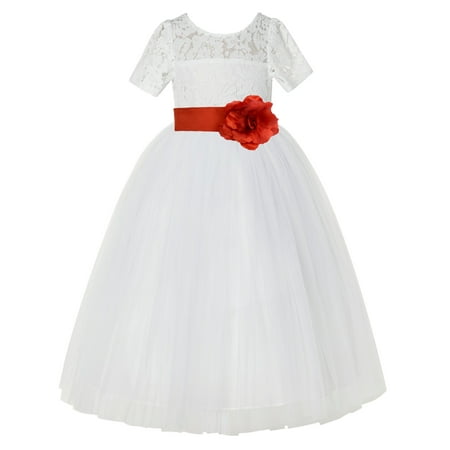 

Ivory Floral Lace Vintage Flower Girl Dresses for Wedding Pageant LG2T
