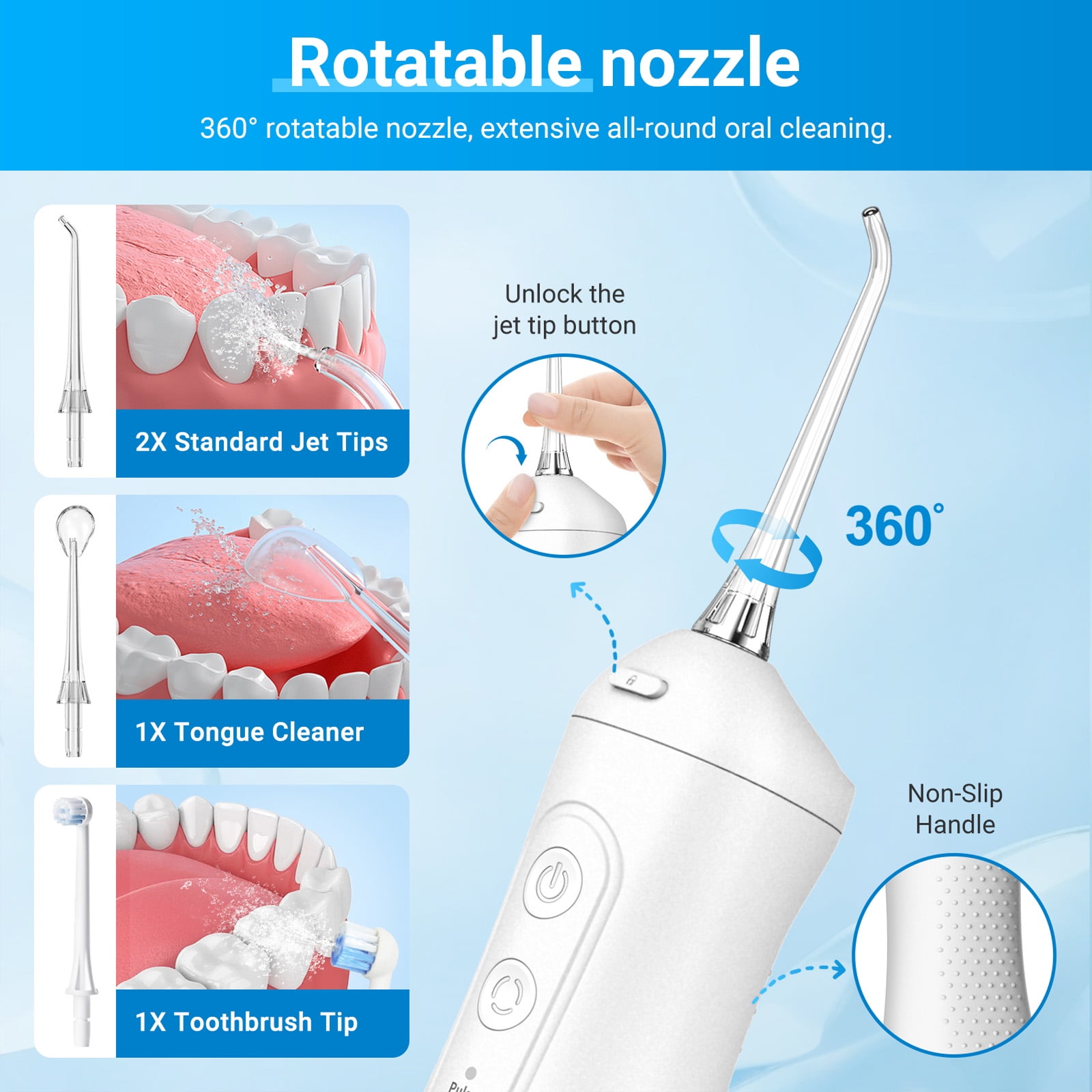 Betterchoi Water Flosser for Teeth, Portable Cordless Water Dental Flosser Teeth Pick – 4 Cleaning Modes, 1800 Pulses, 300ML Tank, IPX7 Waterproof, White