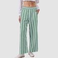 thumbnail image 2 of Duqingm Womens Lounge Pants Women's Wide Leg Striped Pants Casual Drawstring Elastic Low Rise Pajama Pants Lounge Wear Trousers Mint Green,XL, 2 of 6