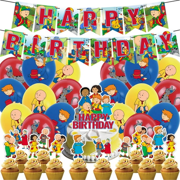 32 Pcs For Caillou TV Series Theme Birthday Party Decorations Set,With 1 Happy Birthday Banner,18 Balloons,13 Cupcake Toppers,All in One Celebration Party Kit Supplies