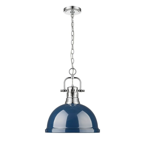 Yep by Golden Lighting Duncan 1-light 14in Chain Hung Pendant in Chrome and Navy Blue shade