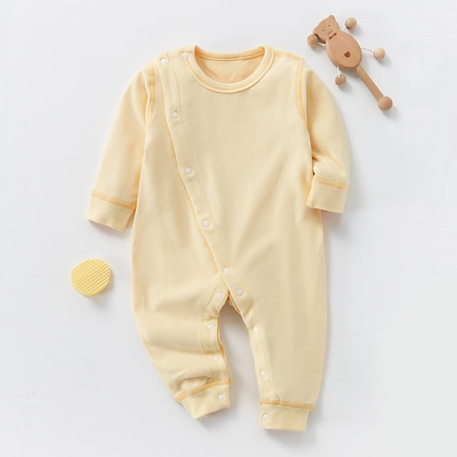 AherBiu Newborn Unisex Clothes Cotton Rompers Jumpsuits Crewneck Long Sleeve Sweatshirts Solid Color Fall Winter Lightweight Bodysuits