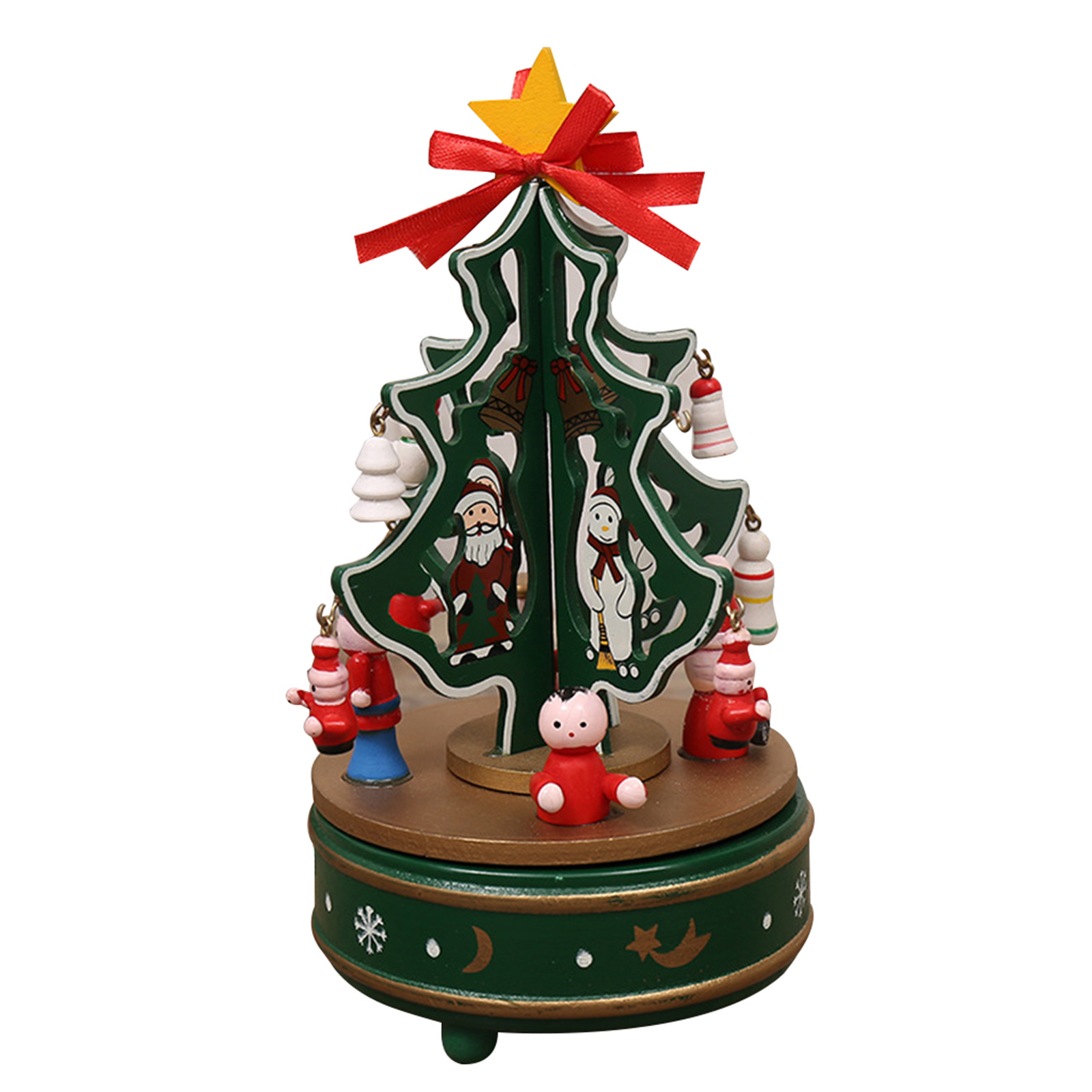 Wooden Music Box Holiday Gift Christmas Decor Xmas Tree Shape Rotate