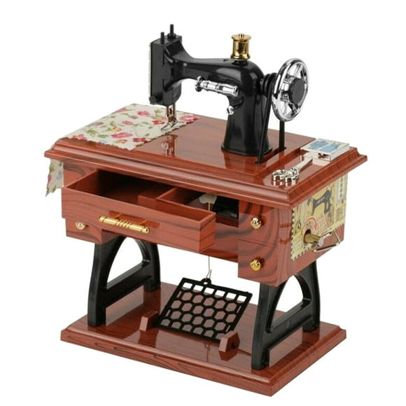 Giyblacko Blackout Curtains Vintage Music Box Mini Sewing Machine Style Mechanical Birthday Gift Table Decor