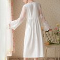 thumbnail image 5 of Previn Women's Cotton Victorian Nightgown Soft Long Sleeve Lace Illusion Sheer Bell Midi Sleep Shirt High Waisted Billowy Scalloped V Neck Long Pajama Dress Sleepwear White X-Large, 5 of 5
