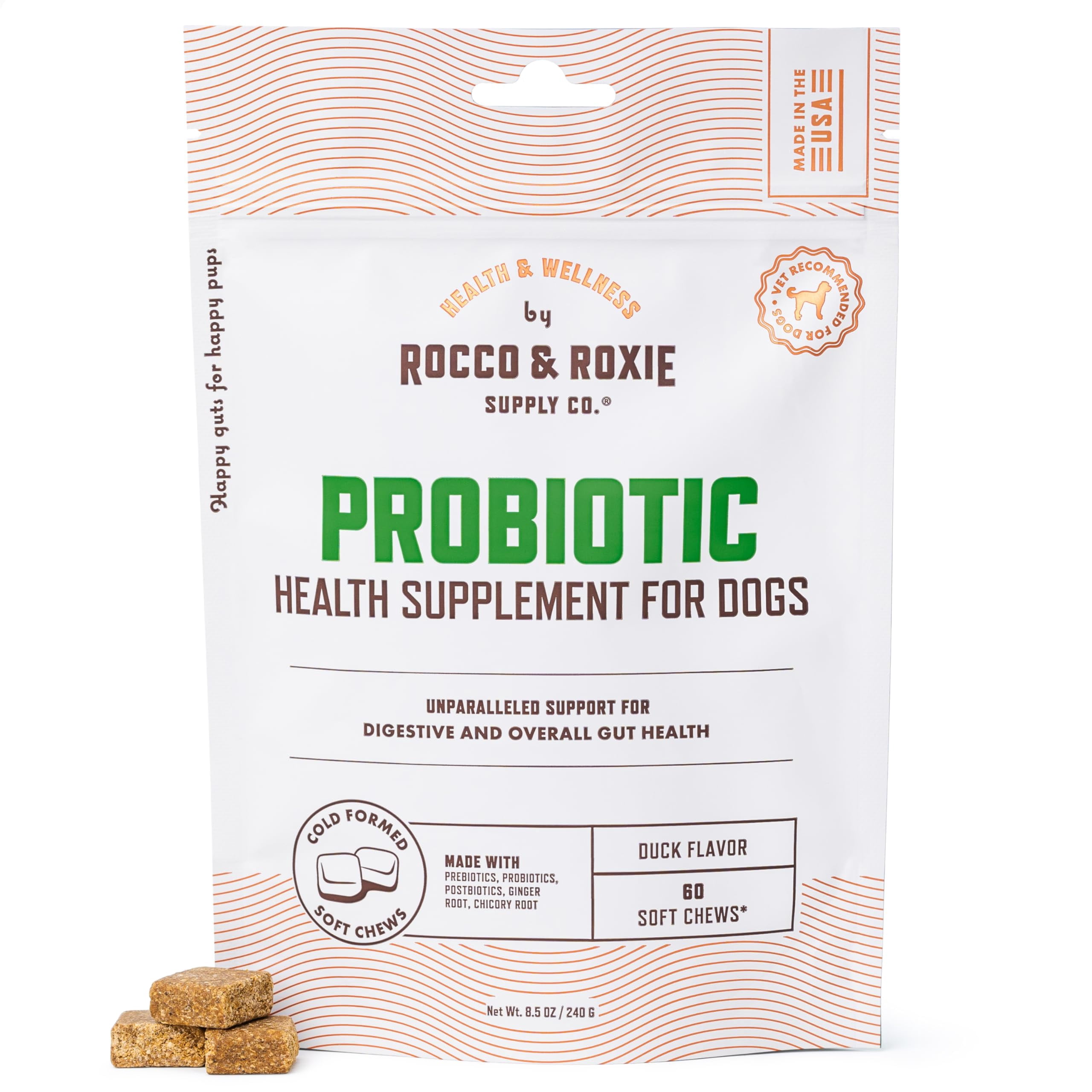 (5 pack) Rocco & Roxie Probiotics for Dogs, Support Gut and Digestive Health, Anti Diarrhea, Constipation & Gas Relief, Allergies, & Itchy Skin, Prebiotics, Enzymes, Puppy to Senior Dog Supplements Chews 60ct