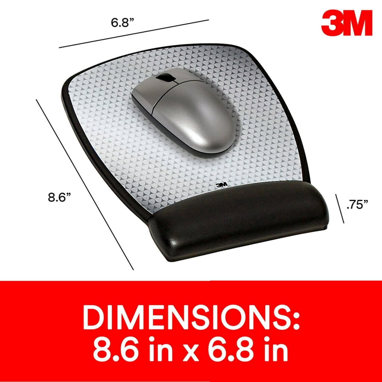 3M Antimicrobial Gel Compact Mouse Pad with Wrist Rest, 8.6 x 6.75, Black