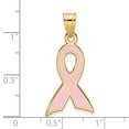 thumbnail image 4 of 14k Or Jaune Grand Ruban de Sensibilisation Rose Collier Pendentif Awarenes, 4 of 8